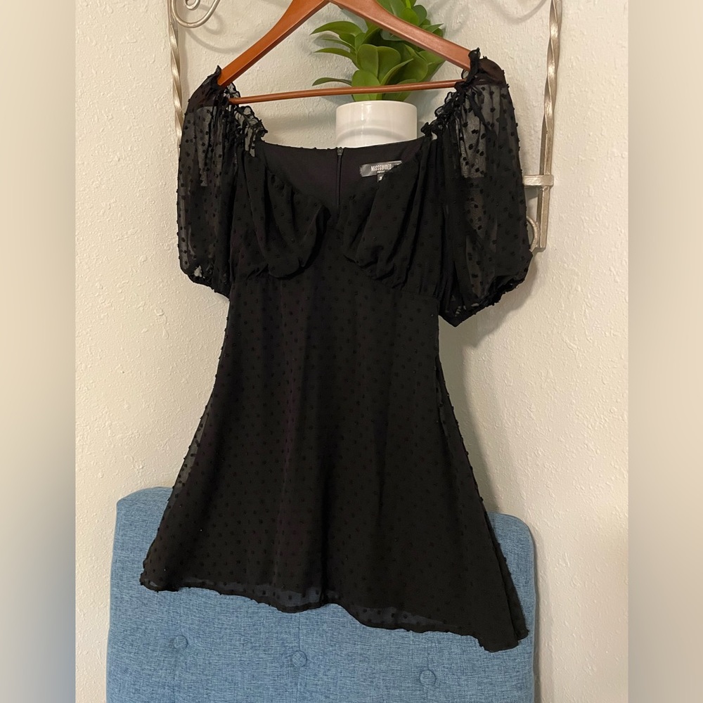 MISSGUIDED Black Sheer Polkadot BabyDoll Dress